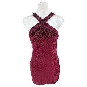 Emerald Sundae Red Velvet Velour Sleeveless Cross Mini Bodycon Dress Size S